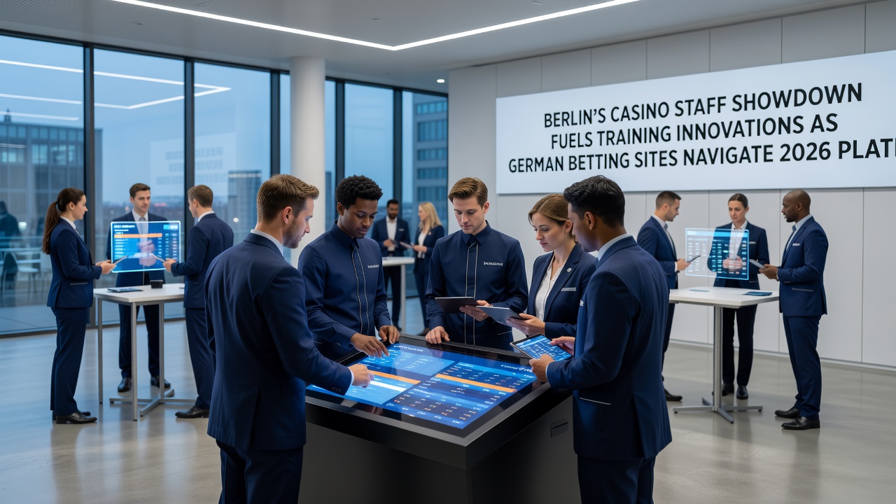 Darstellung einer digitalen Wettplattform mit Fokus auf Casino-Spiele und Mitarbeiterschulung im Jahr 2026