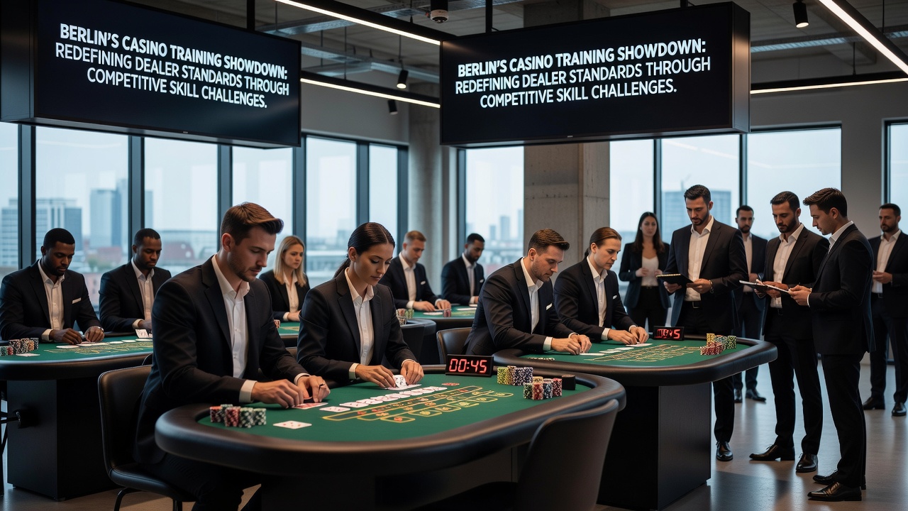 Gruppen von Dealern während einer simulierten Spielsitzung im Rahmen des Berliner Trainingswettbewerbs